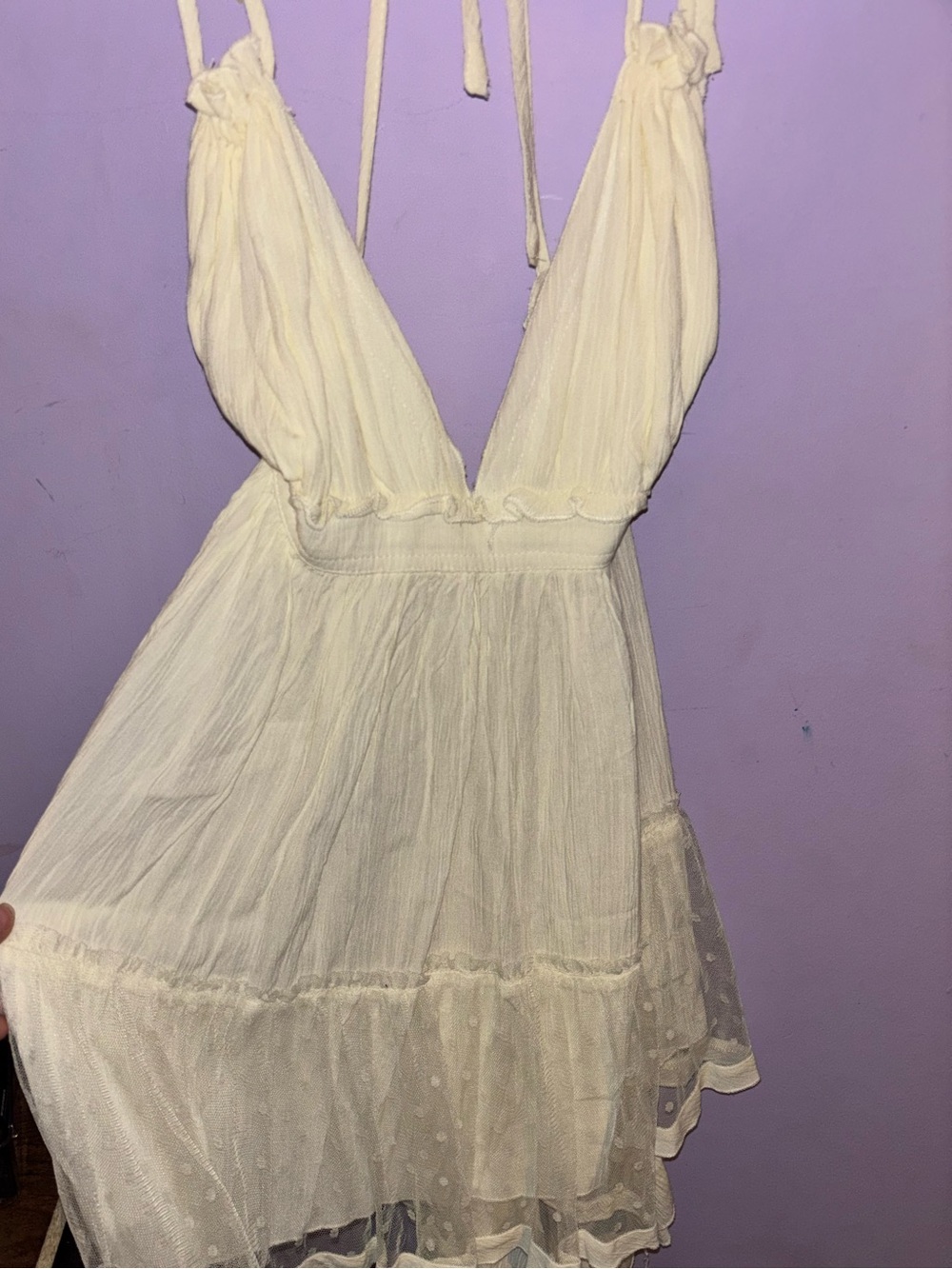 Women's Cream V-Neck Tiered Sundress